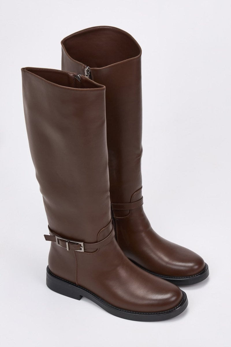 Riding Boots Side Buckle - Brown Matte - thefashionproject.gr - Stephan