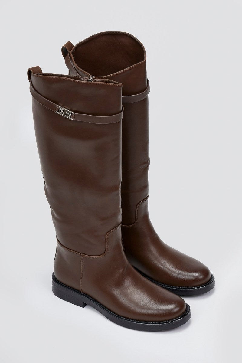 Riding Boots Strap Detail - Light Brown Matte - thefashionproject.gr - Stephan