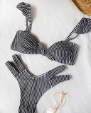 Ριγέ σετ bikini με cut out σχέδιο στο πλάι - Μαύρο - thefashionproject.gr - The Fashion Project
