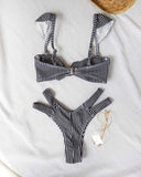 Ριγέ σετ bikini με cut out σχέδιο στο πλάι - Μαύρο - thefashionproject.gr - The Fashion Project