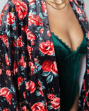 Ρόμπα velvet με λουλούδια - Μαύρο - thefashionproject.gr - The Fashion Project