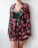 Ρόμπα velvet με λουλούδια - Μαύρο - thefashionproject.gr - The Fashion Project