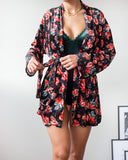 Ρόμπα velvet με λουλούδια - Μαύρο - thefashionproject.gr - The Fashion Project