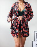 Ρόμπα velvet με λουλούδια - Μαύρο - thefashionproject.gr - The Fashion Project