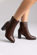 Round - Toe Ankle Boots with Block Heel - Dark Brown Matte - thefashionproject.gr - BOTEGGA 22