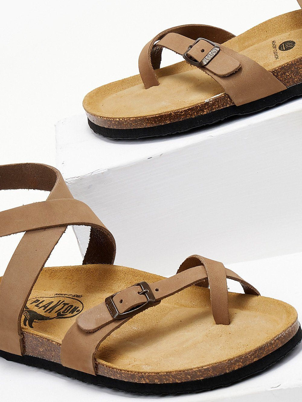 Σανδάλια ανατομικά από nubuck δέρμα Plakton 181204 - Μπεζ - thefashionproject.gr - Plakton