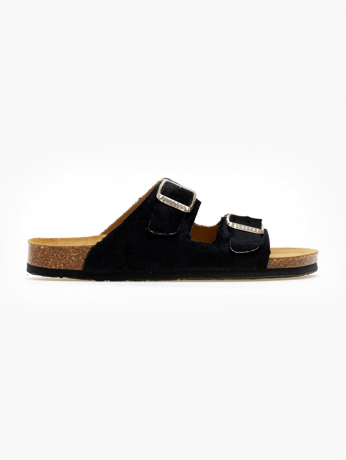 Σανδάλια ανατομικά από συνθετικό ponyskin Plakton 180010 - Μαύρο - thefashionproject.gr - Plakton