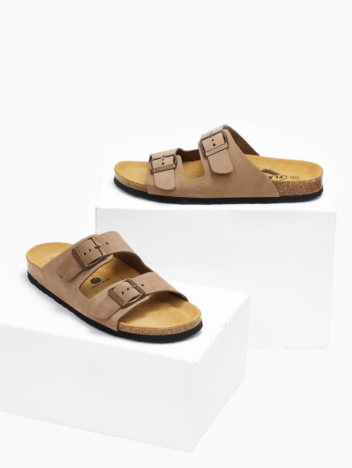 Σανδάλια ανατομικά δερμάτινα με δύο φάσες Plakton 180010 - Τάουπε - thefashionproject.gr - Plakton