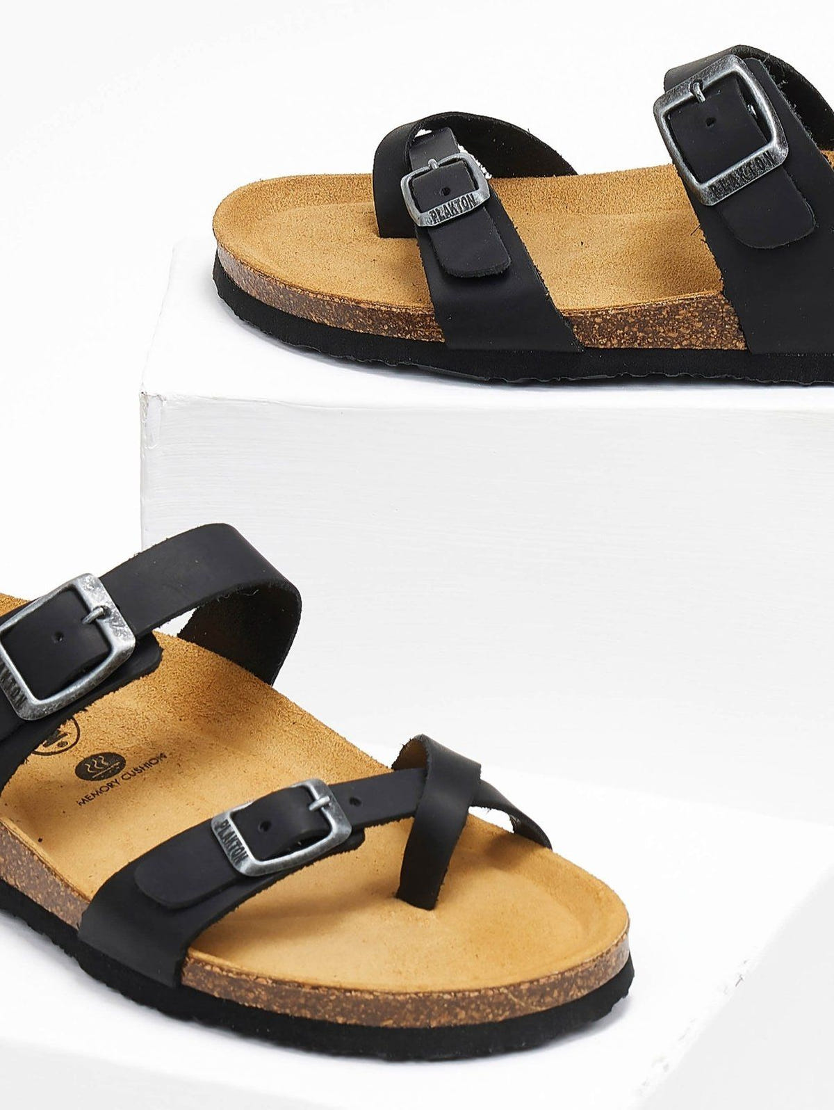 Σανδάλια ανατομικά δερμάτινα Plakton 181032 - Μαύρο - thefashionproject.gr - Plakton