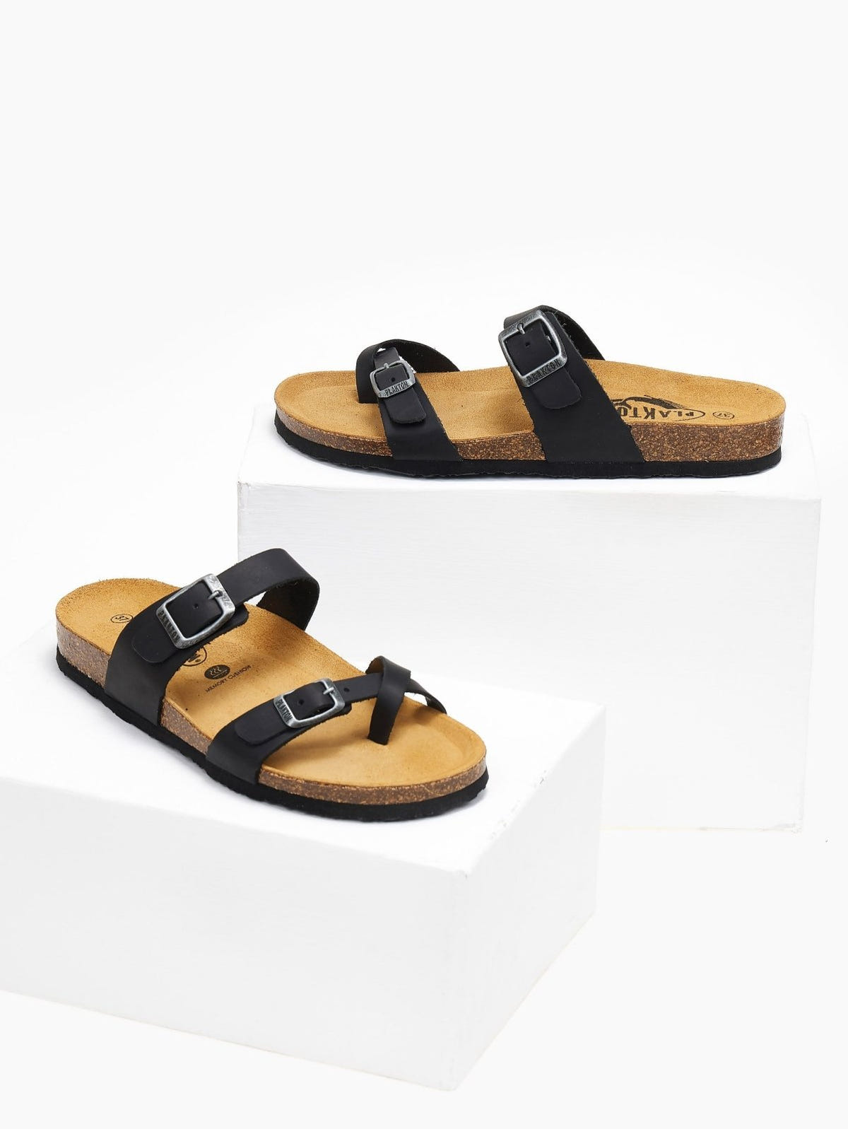 Σανδάλια ανατομικά δερμάτινα Plakton 181032 - Μαύρο - thefashionproject.gr - Plakton