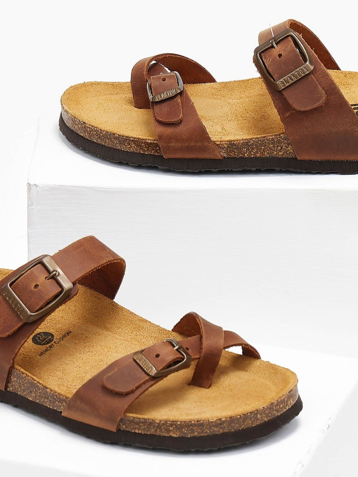Σανδάλια ανατομικά δερμάτινα Plakton 181032 - Ταμπά - thefashionproject.gr - Plakton