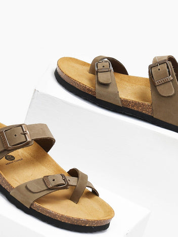 Σανδάλια ανατομικά δερμάτινα Plakton 181032 - Χακί - thefashionproject.gr - Plakton