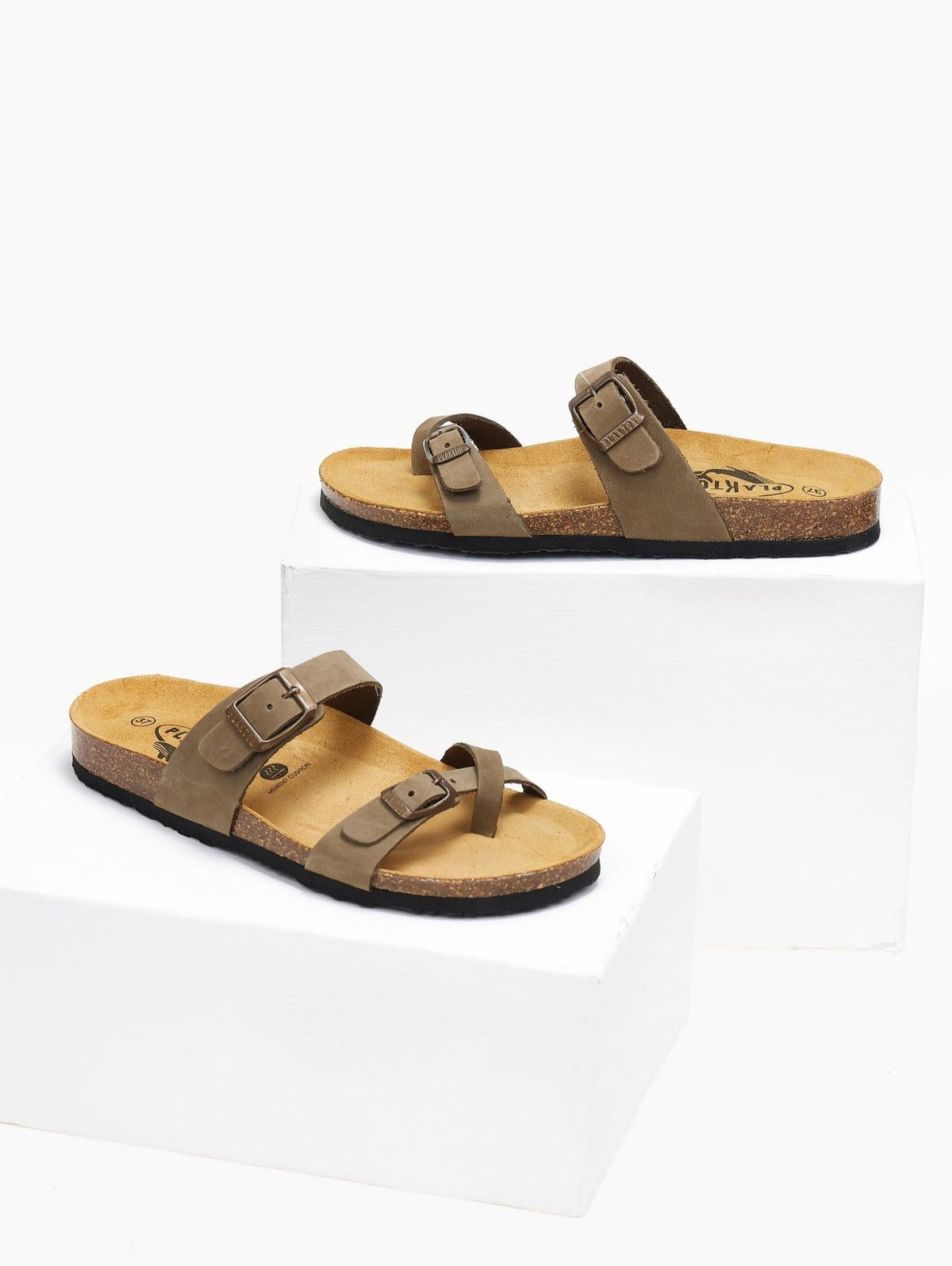 Σανδάλια ανατομικά δερμάτινα Plakton 181032 - Χακί - thefashionproject.gr - Plakton