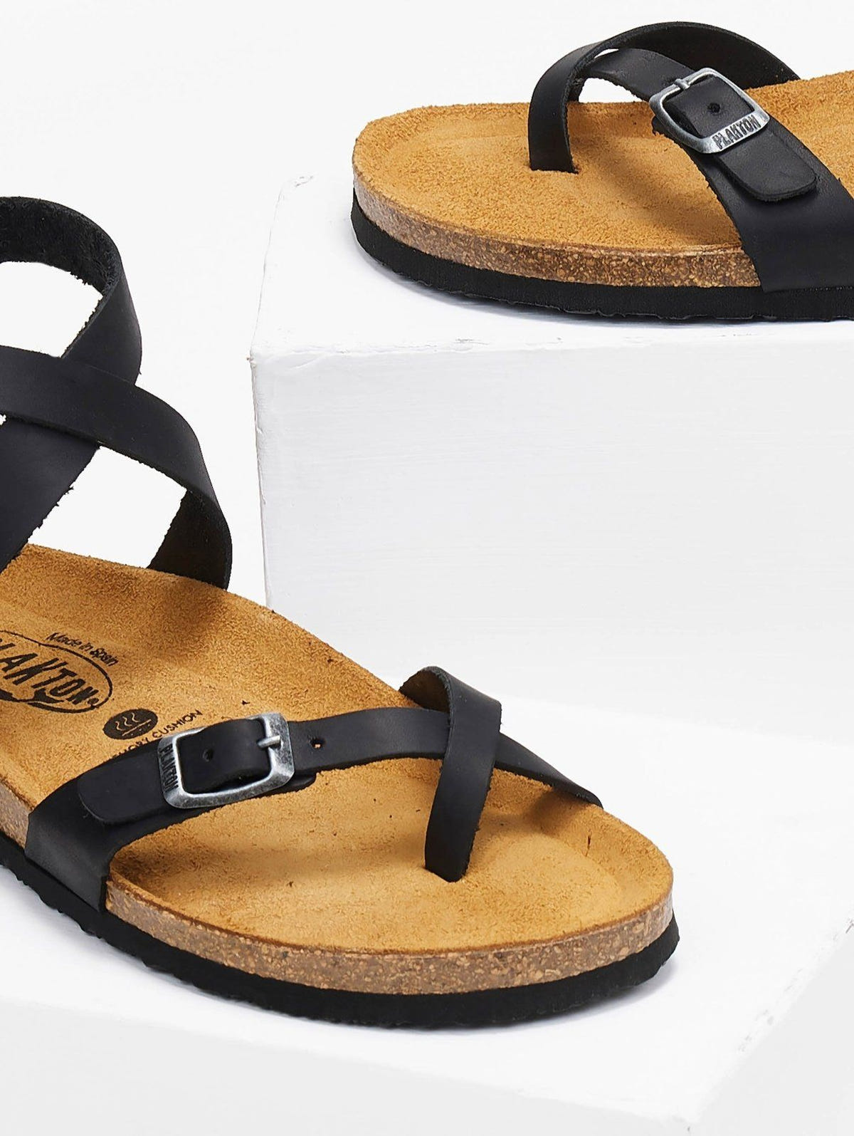 Σανδάλια ανατομικά δερμάτινα Plakton 181204 - Μαύρο - thefashionproject.gr - Plakton
