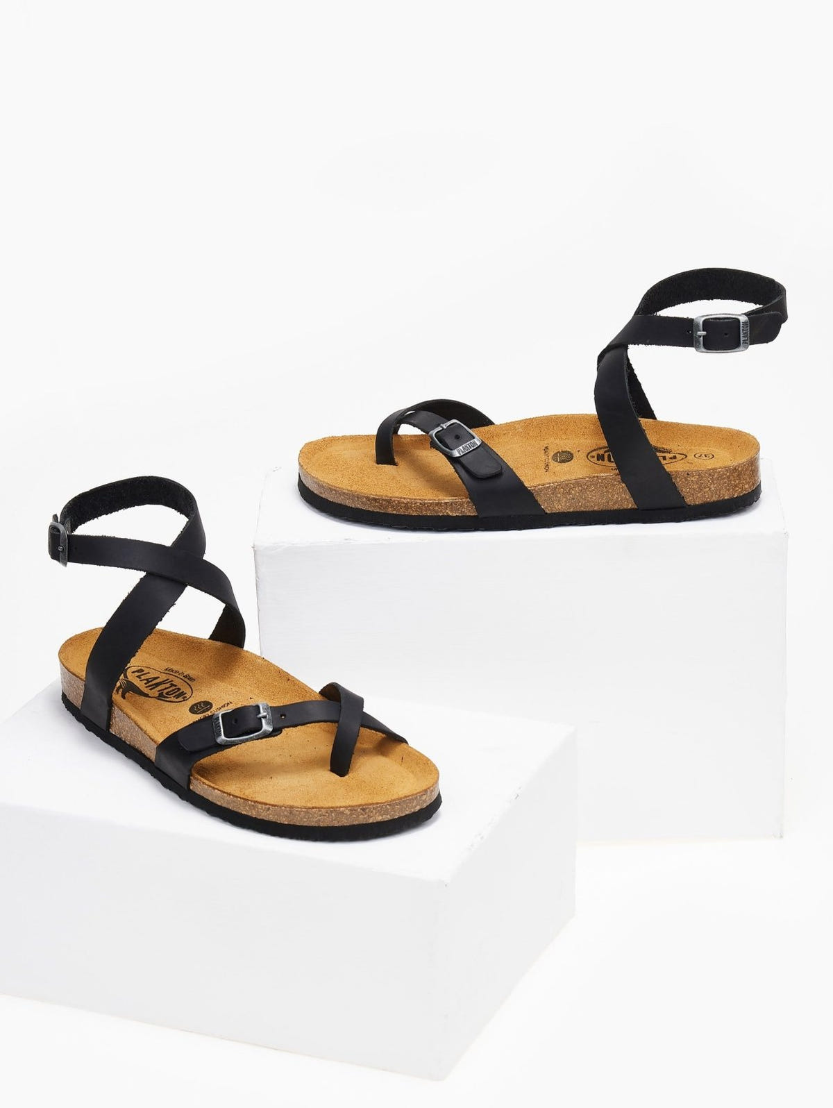 Σανδάλια ανατομικά δερμάτινα Plakton 181204 - Μαύρο - thefashionproject.gr - Plakton