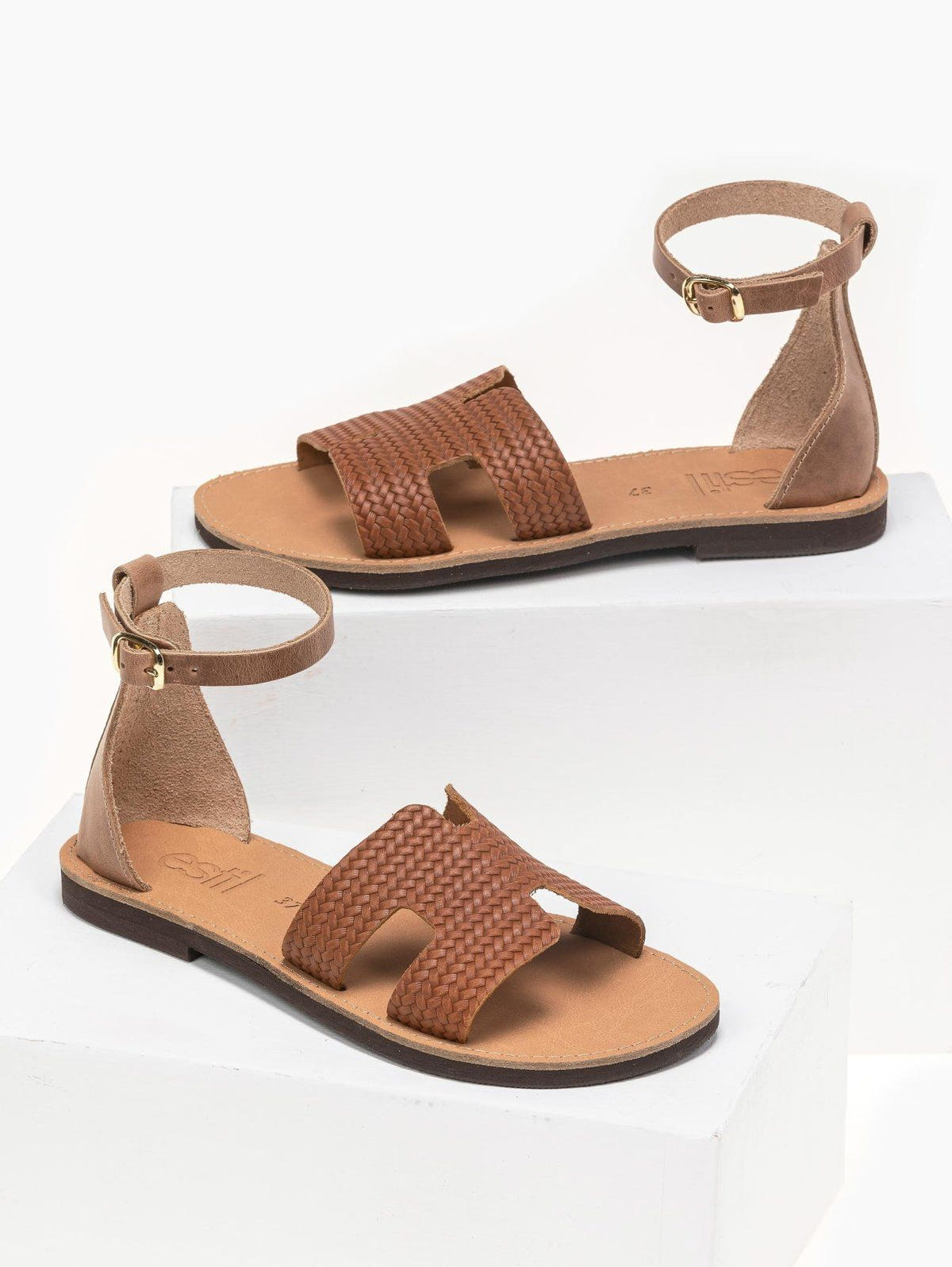 Σανδάλια ankle strap με ανάγλυφο σχέδιο estil - Ταμπά - thefashionproject.gr - Estil