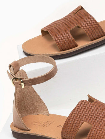 Σανδάλια ankle strap με ανάγλυφο σχέδιο estil - Ταμπά - thefashionproject.gr - Estil