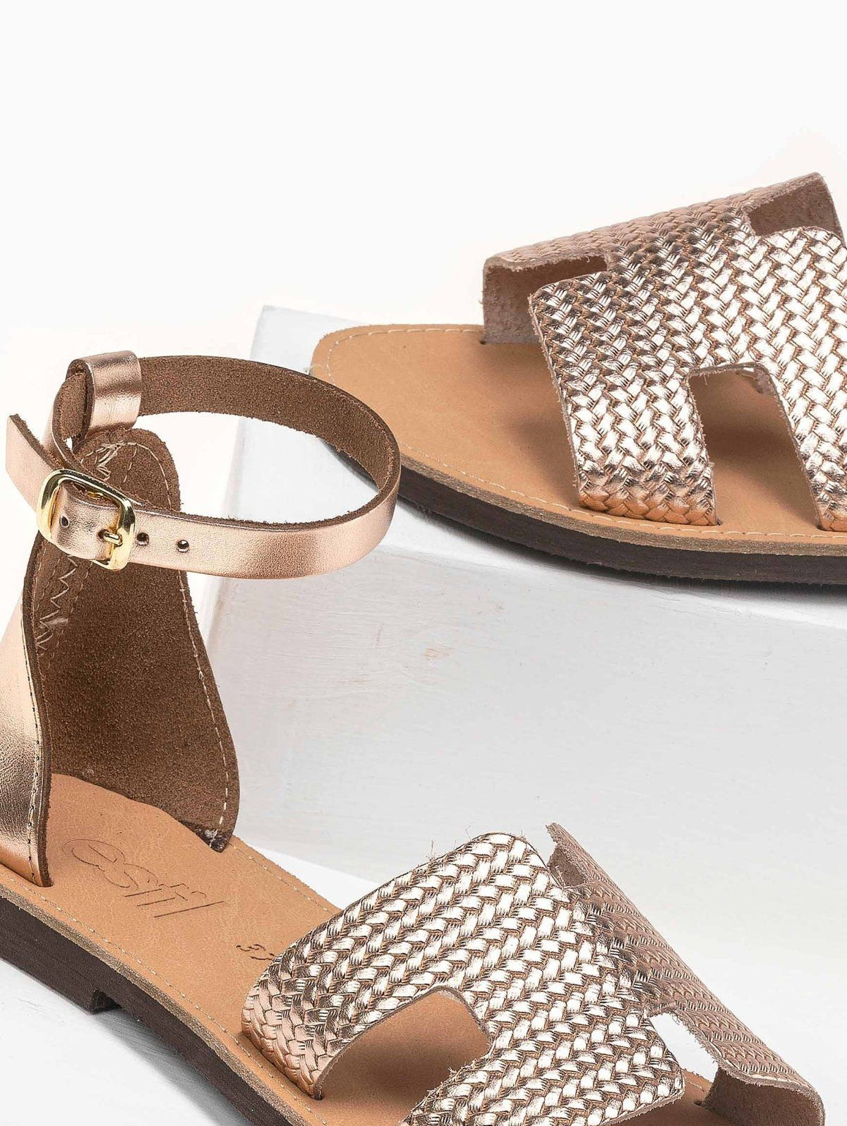 Σανδάλια ankle strap με ανάγλυφο σχέδιο estil - Χαλκός - thefashionproject.gr - Estil
