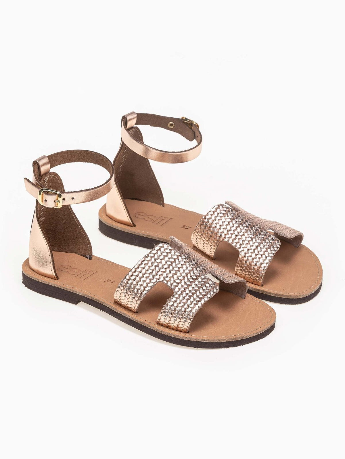 Σανδάλια ankle strap με ανάγλυφο σχέδιο estil - Χαλκός - thefashionproject.gr - Estil