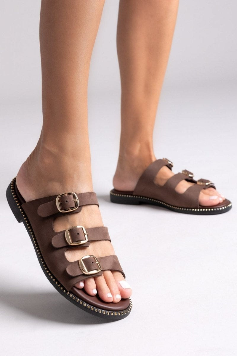 Σανδάλια από γνήσιο δέρμα nubuck Tfp - Καφέ - thefashionproject.gr - TFP