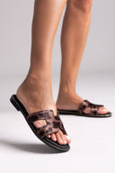 Σανδάλια από ponyskin με print Estil - Καφέ - thefashionproject.gr - Estil