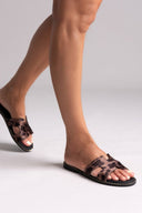 Σανδάλια από ponyskin με print Estil - Καφέ - thefashionproject.gr - Estil