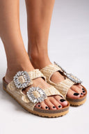 Σανδάλια από ψάθα με πέτρες Take me - Μπεζ - thefashionproject.gr - Take me