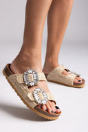 Σανδάλια από ψάθα με πέτρες Take me - Μπεζ - thefashionproject.gr - Take me