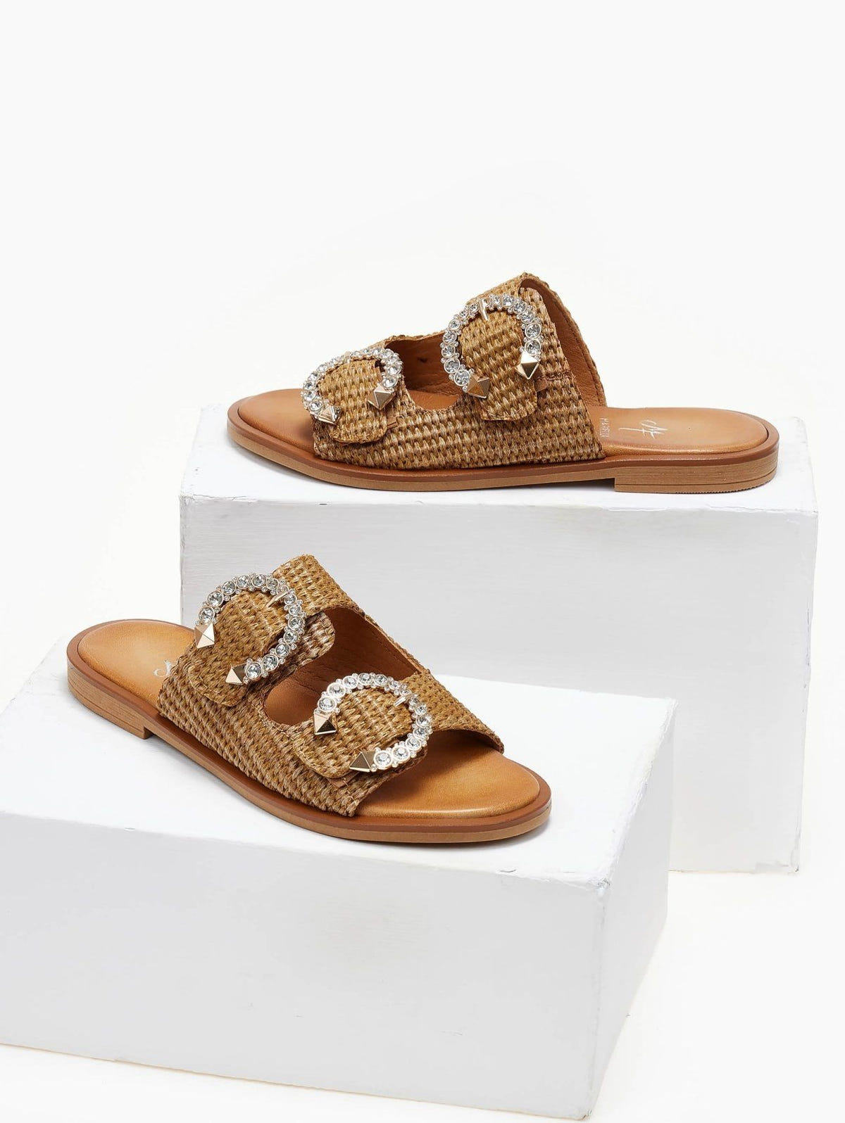 Σανδάλια από ψάθα με στρας Mariella Fabiani 2463/68 - Ταμπά - thefashionproject.gr - Mariella Fabiani