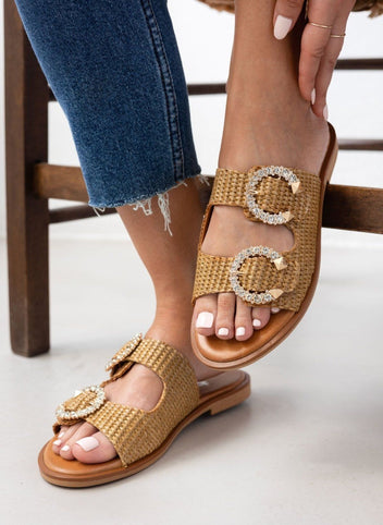 Σανδάλια από ψάθα με στρας Mariella Fabiani 2463/68 - Ταμπά - thefashionproject.gr - Mariella Fabiani