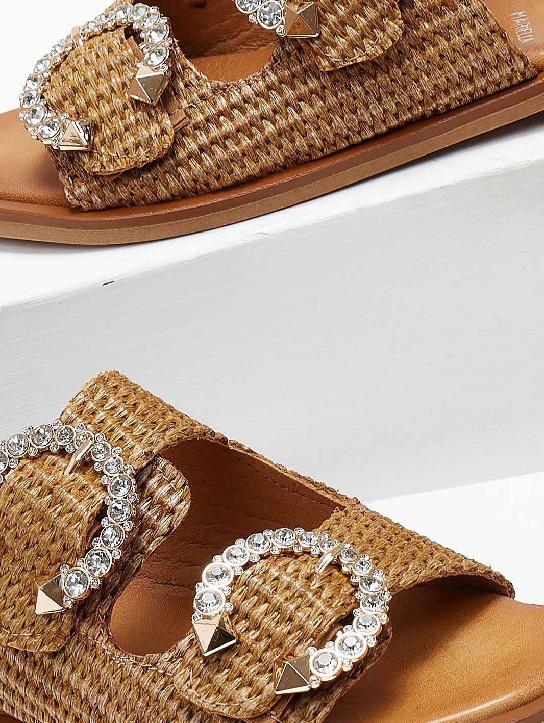 Σανδάλια από ψάθα με στρας Mariella Fabiani 2463/68 - Ταμπά - thefashionproject.gr - Mariella Fabiani