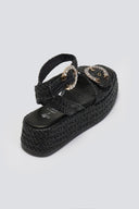 Σανδάλια από ψάθα με στρας Mariella Fabiani 2505/02 - Μαύρο - thefashionproject.gr - Mariella Fabiani