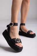 Σανδάλια από ψάθα με στρας Mariella Fabiani 2505/02 - Μαύρο - thefashionproject.gr - Mariella Fabiani