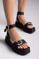 Σανδάλια από ψάθα με στρας Mariella Fabiani 2505/02 - Μαύρο - thefashionproject.gr - Mariella Fabiani