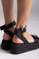 Σανδάλια από ψάθα με στρας Mariella Fabiani 2505/02 - Μαύρο - thefashionproject.gr - Mariella Fabiani