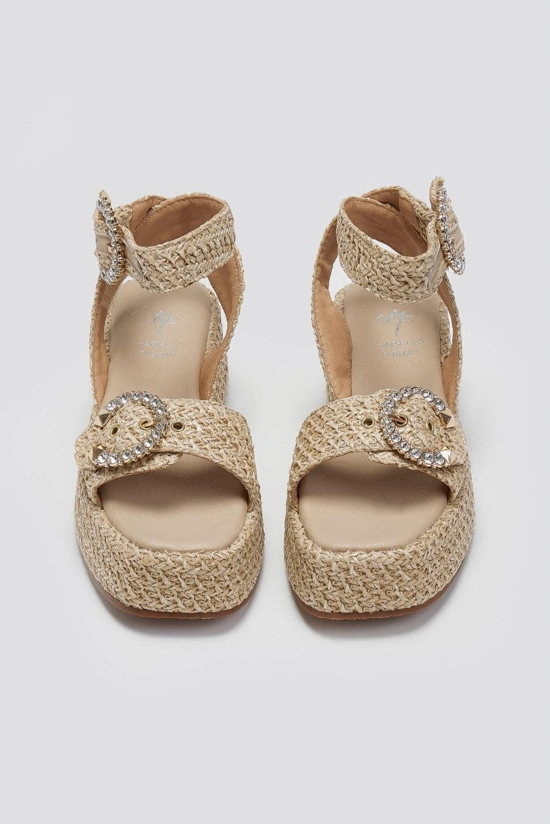 Σανδάλια από ψάθα με στρας Mariella Fabiani 2505/02 - Μπεζ - thefashionproject.gr - Mariella Fabiani