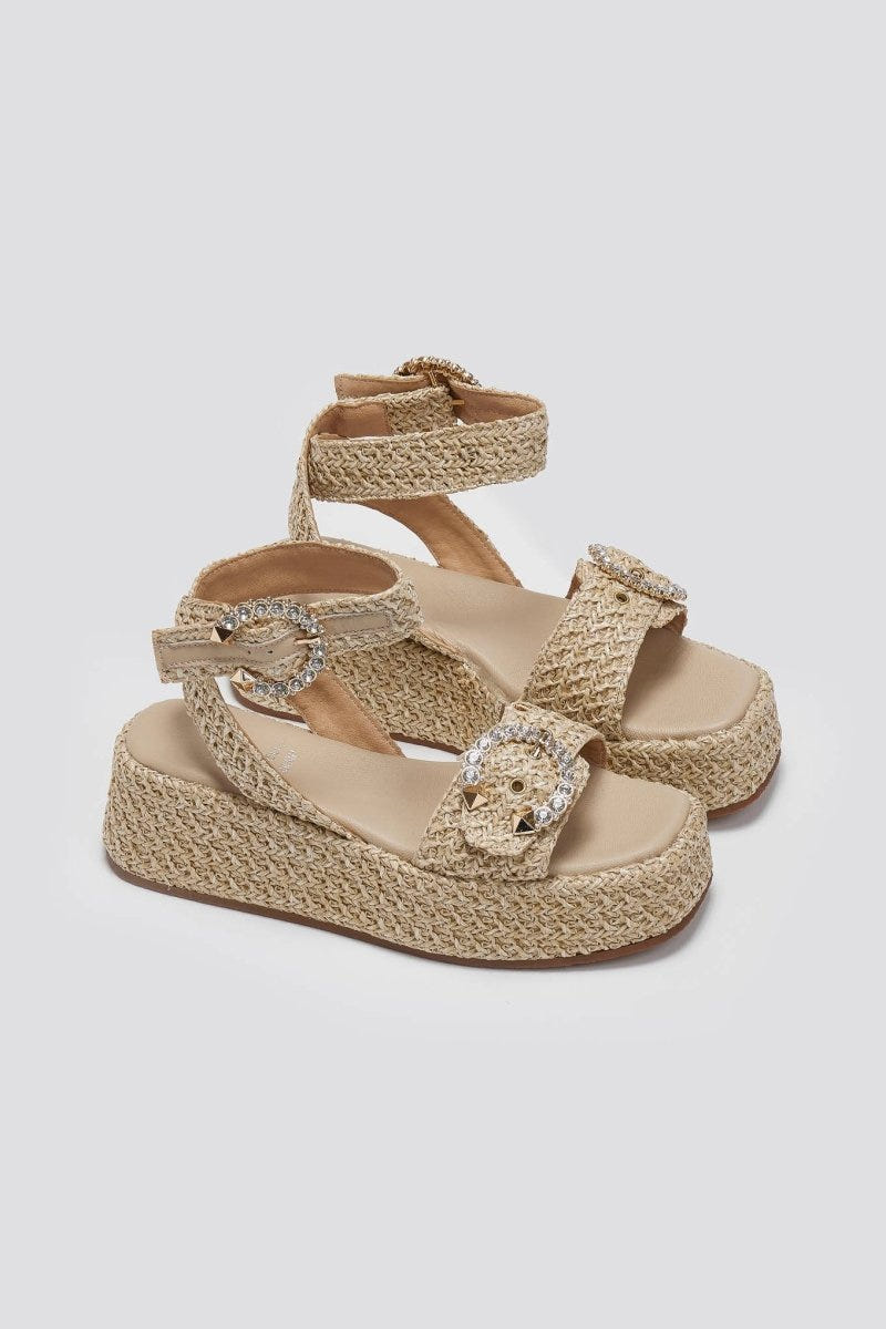 Σανδάλια από ψάθα με στρας Mariella Fabiani 2505/02 - Μπεζ - thefashionproject.gr - Mariella Fabiani