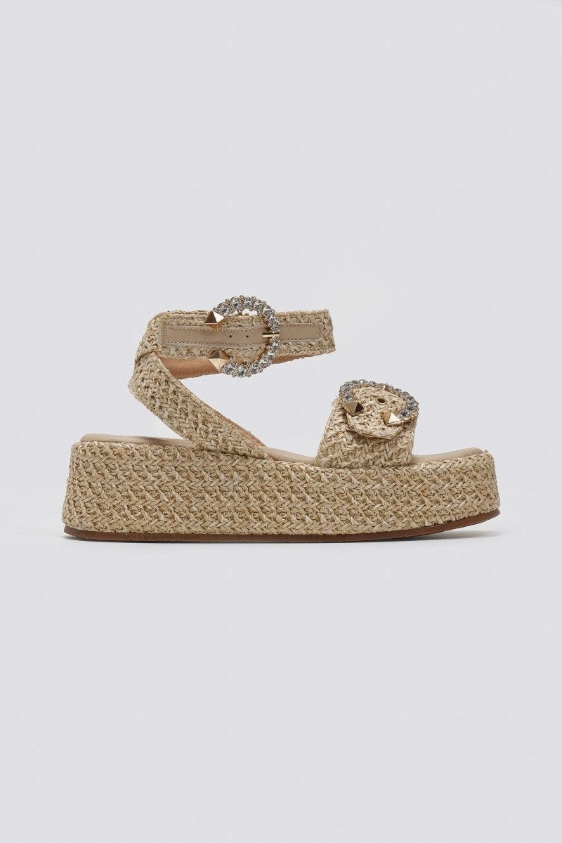 Σανδάλια από ψάθα με στρας Mariella Fabiani 2505/02 - Μπεζ - thefashionproject.gr - Mariella Fabiani