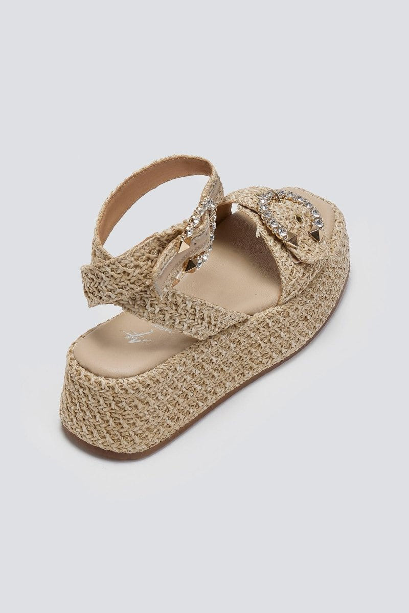 Σανδάλια από ψάθα με στρας Mariella Fabiani 2505/02 - Μπεζ - thefashionproject.gr - Mariella Fabiani