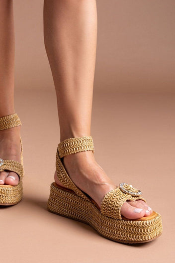 Σανδάλια από ψάθα με στρας Mariella Fabiani 2505/02 - Ταμπά - thefashionproject.gr - Mariella Fabiani