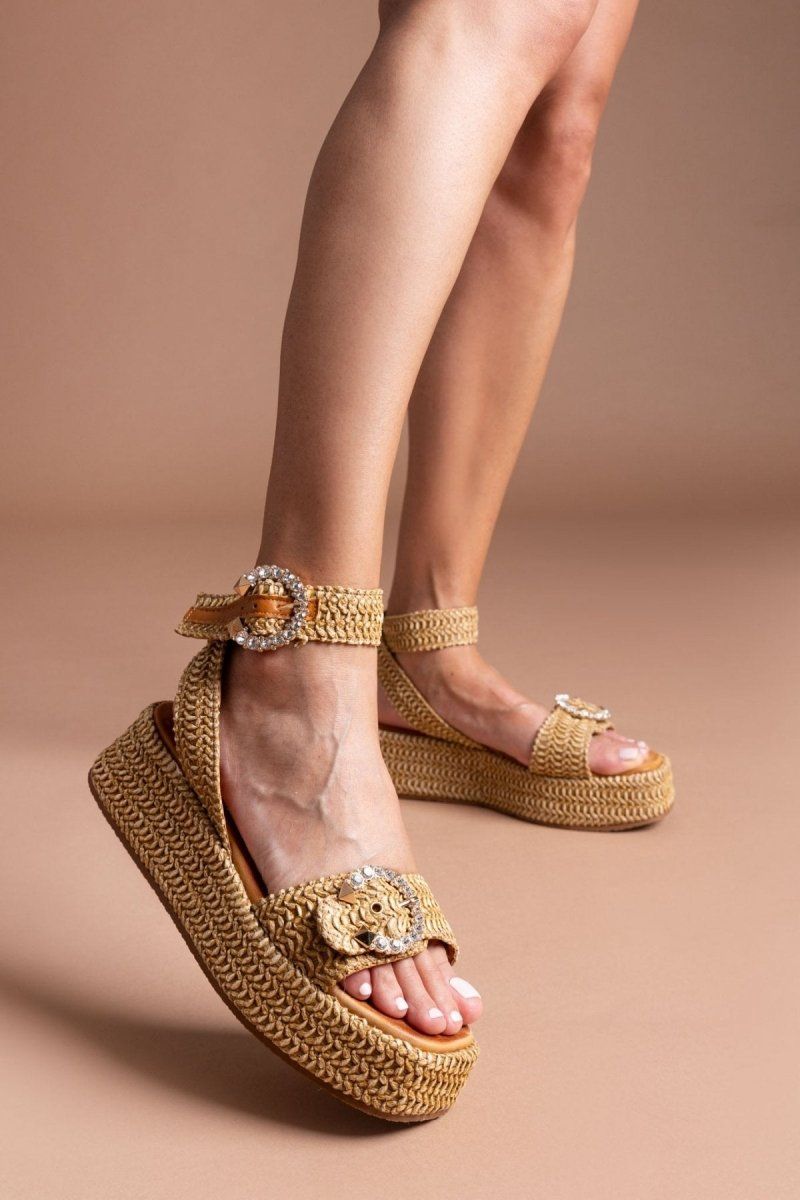 Σανδάλια από ψάθα με στρας Mariella Fabiani 2505/02 - Ταμπά - thefashionproject.gr - Mariella Fabiani