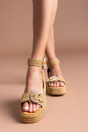 Σανδάλια από ψάθα με στρας Mariella Fabiani 2505/02 - Ταμπά - thefashionproject.gr - Mariella Fabiani