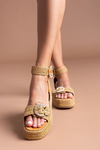 Σανδάλια από ψάθα με στρας Mariella Fabiani 2505/02 - Ταμπά - thefashionproject.gr - Mariella Fabiani