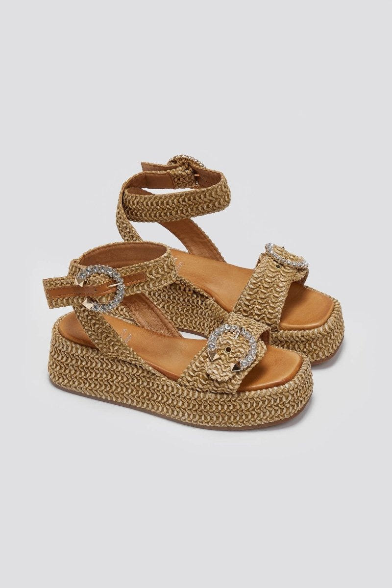 Σανδάλια από ψάθα με στρας Mariella Fabiani 2505/02 - Ταμπά - thefashionproject.gr - Mariella Fabiani
