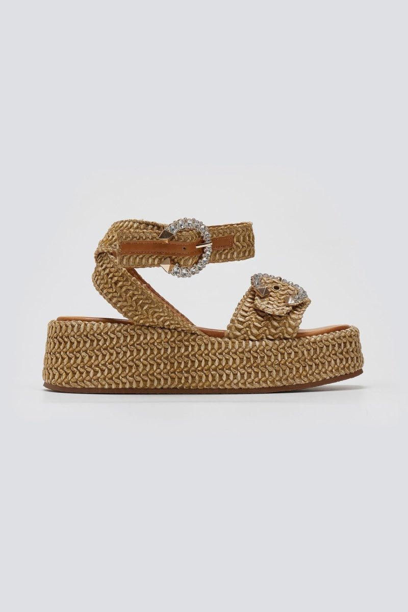 Σανδάλια από ψάθα με στρας Mariella Fabiani 2505/02 - Ταμπά - thefashionproject.gr - Mariella Fabiani