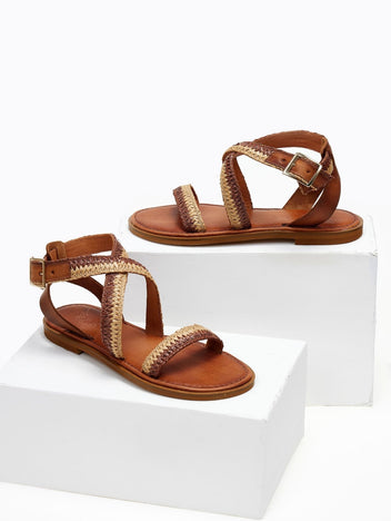 Σανδάλια δερμάτινα crossover Iris sandals - Καφέ - thefashionproject.gr - IRIS