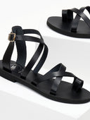 Σανδάλια δερμάτινα crossover tfp - Μαύρο - thefashionproject.gr - TFP
