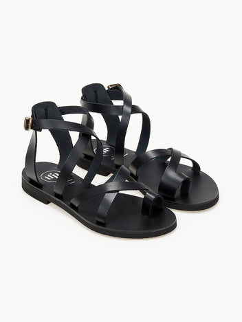 Σανδάλια δερμάτινα crossover tfp - Μαύρο - thefashionproject.gr - TFP
