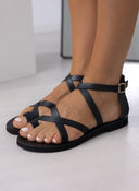 Σανδάλια δερμάτινα crossover tfp - Μαύρο - thefashionproject.gr - TFP