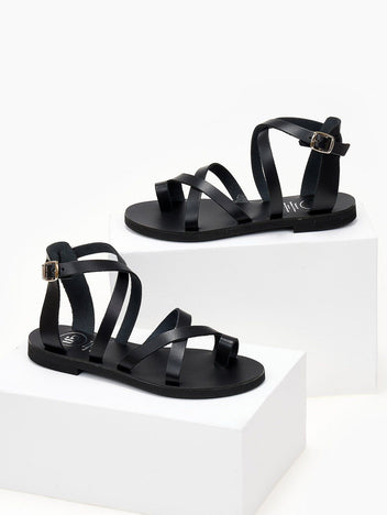 Σανδάλια δερμάτινα crossover tfp - Μαύρο - thefashionproject.gr - TFP
